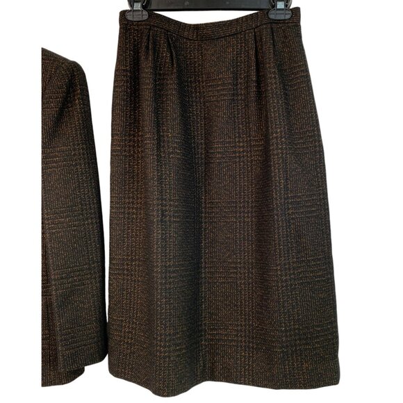 VTG Kasper Size 6/8P Wool Plaid Blazer & Skirt Set Suit Black Plaid 7220 - Picture 6 of 8